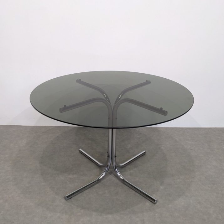 Table ronde chrome & verre