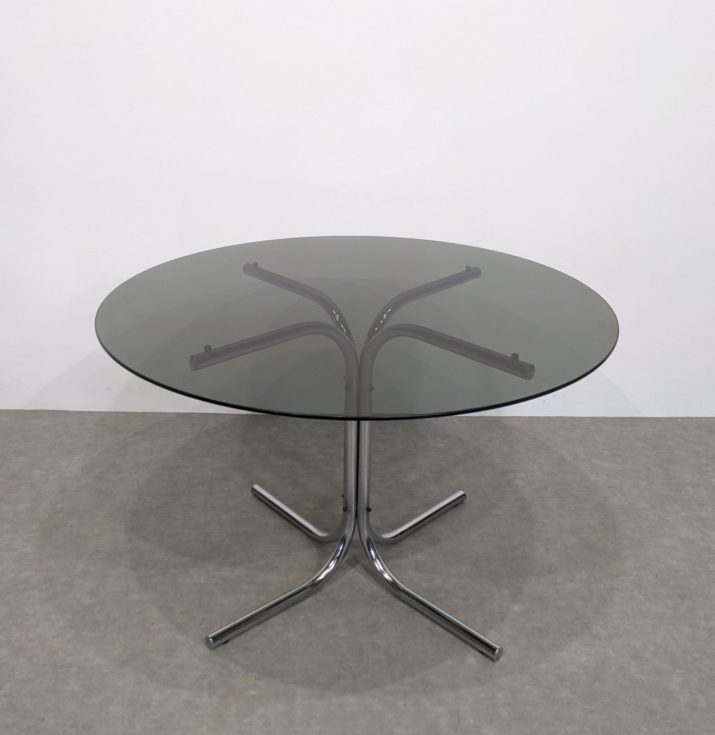 Table ronde chrome & verre