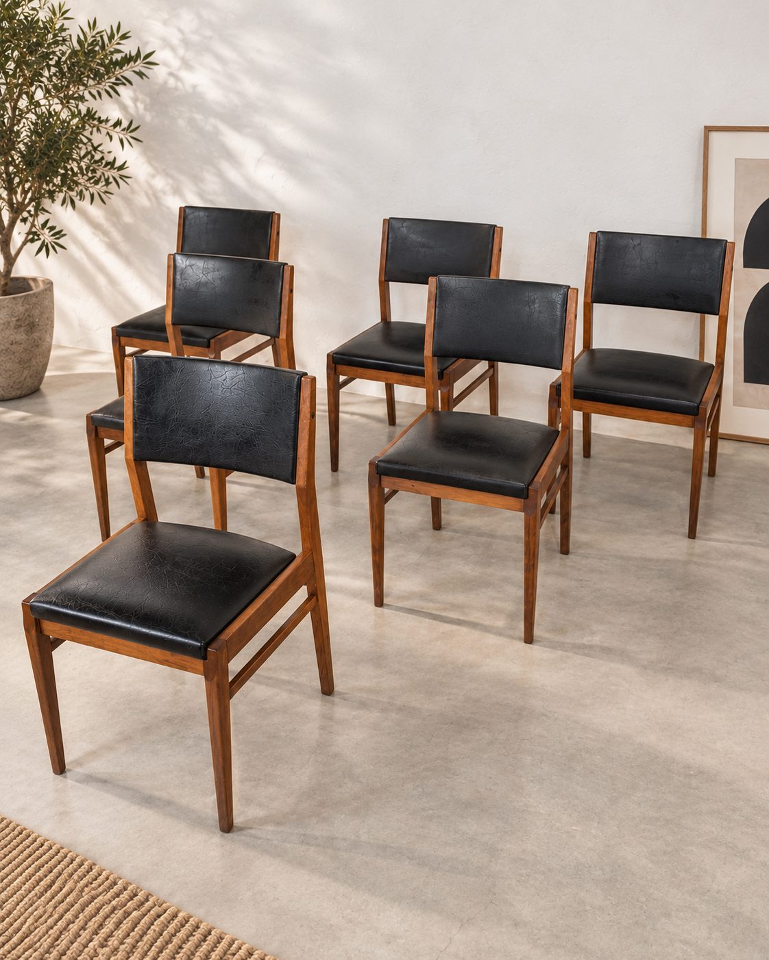 Ensemble de 6 chaises vintage scandinaves en bois massif