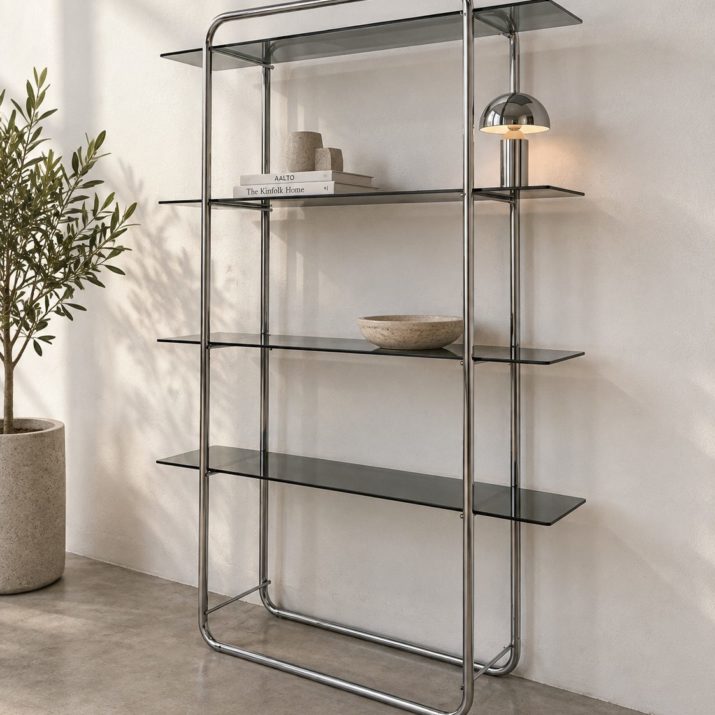 Étagère 1970 chrome et verre fumé