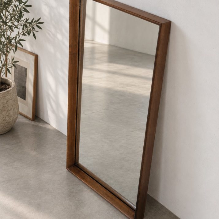 Miroir rectangulaire avec cadre en bois brun